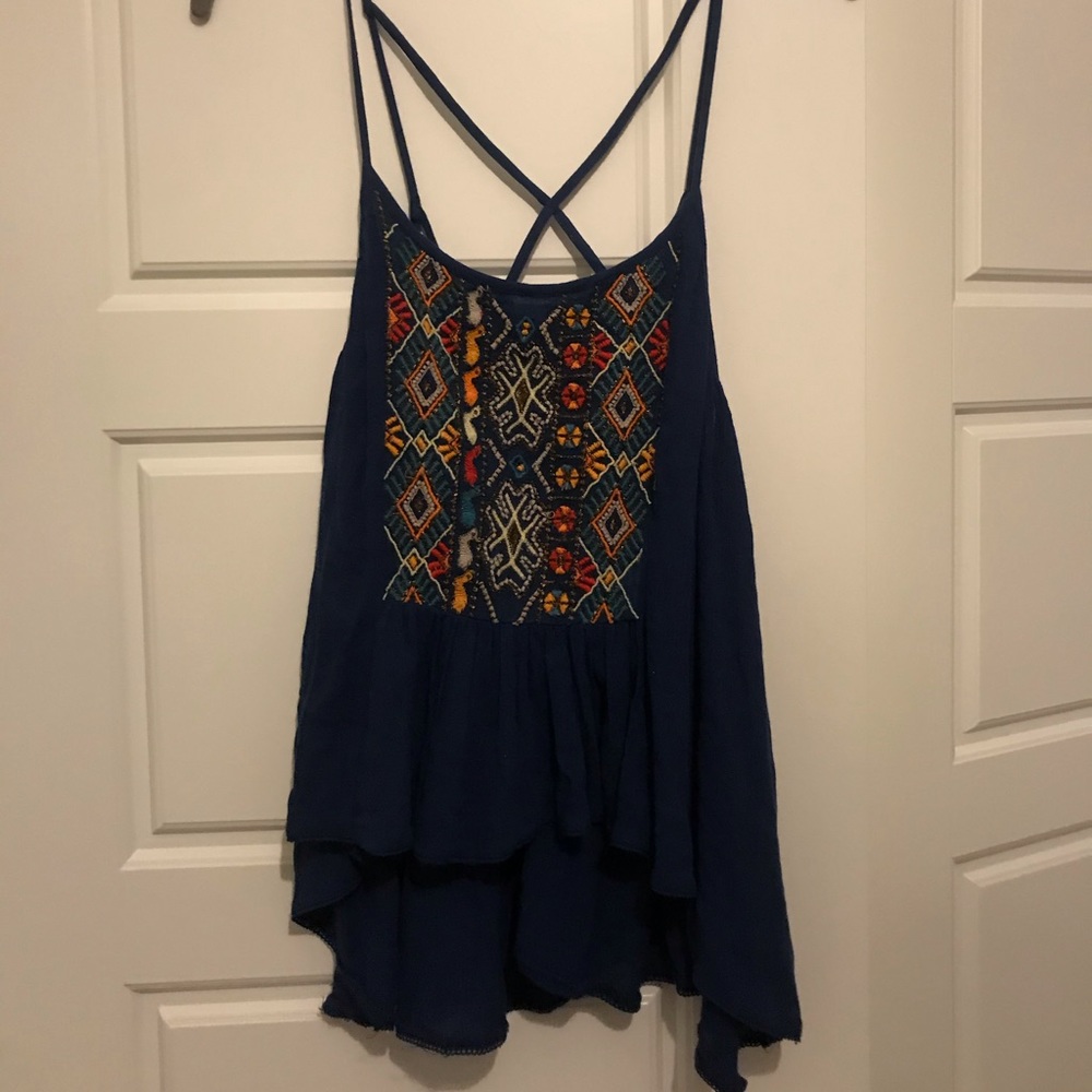 Strappy Blue Embroidered Tank Top